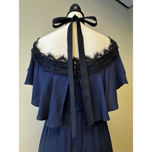 ALICE+OLIVIA Mitsy Off-The-Shoulder Maxi Dress, Navy/Black, Sz 2 - Picture 10 of 15